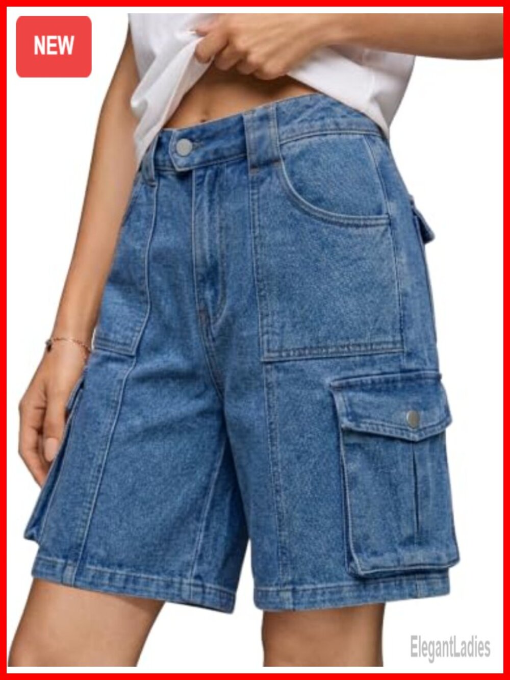 Women's Stretchy Bermuda Shorts with 6 Pockets High Waisted Cotton Blend